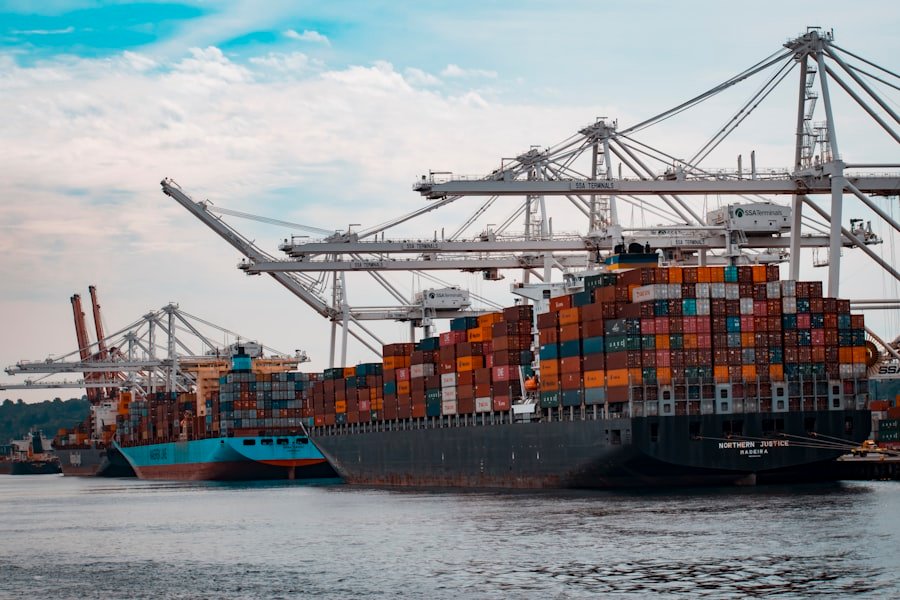 Cargo ship underway at sea